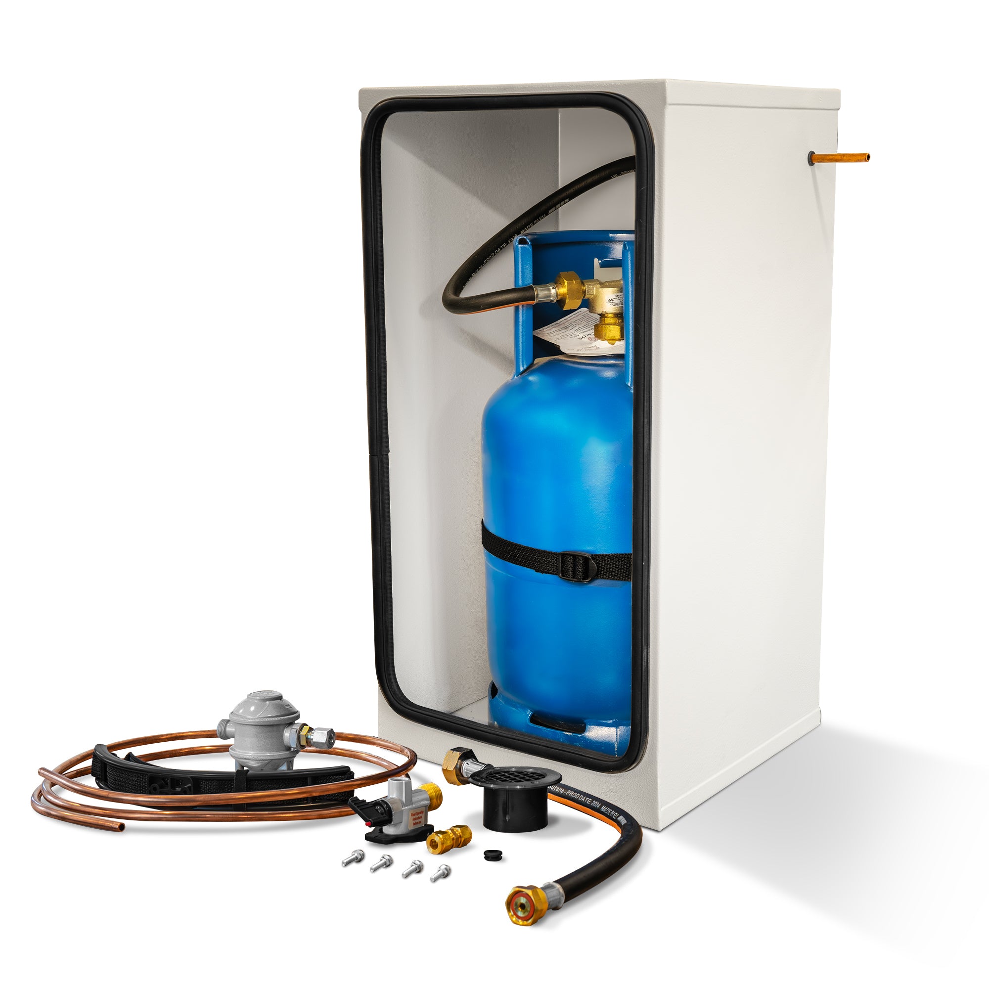 7KG BUTANE GAS LOCKER KIT WITH BULKHEAD REGULATOR (GREY)