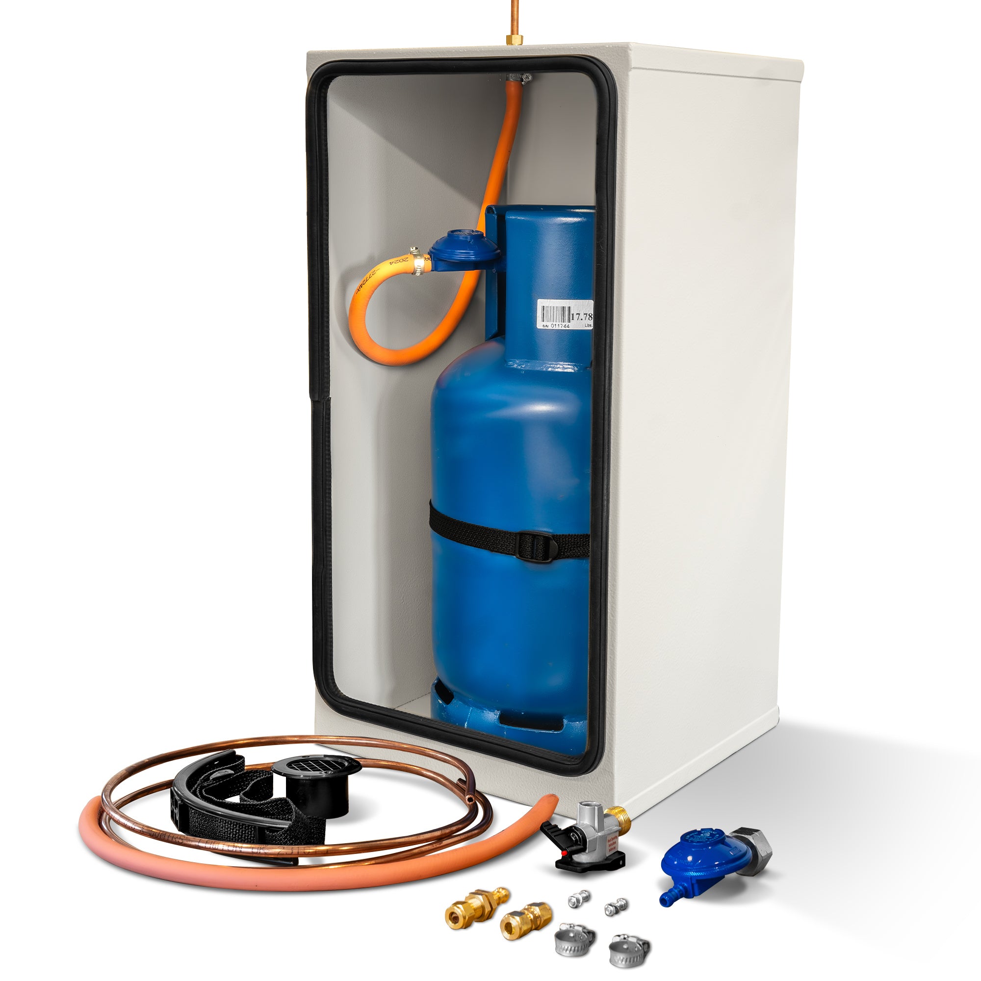 7KG GAS LOCKER KIT WITH SCREW-ON BUTANE ADAPTER (GREY)