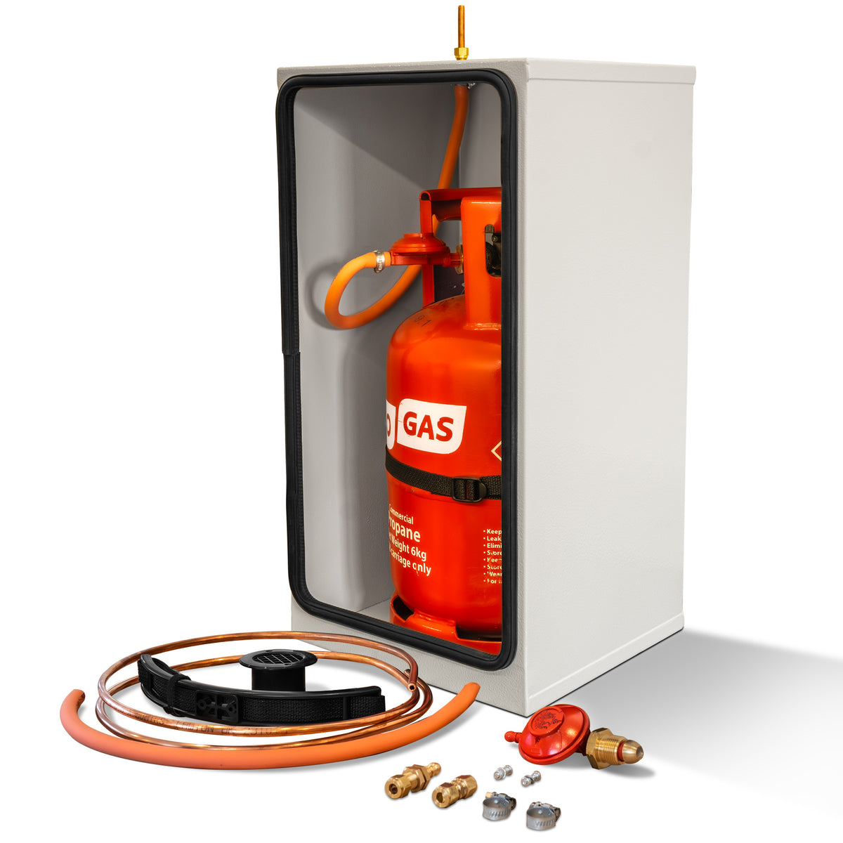 6KG PROPANE GAS LOCKER KIT WITH SCREW-ON REGULATOR (GREY)